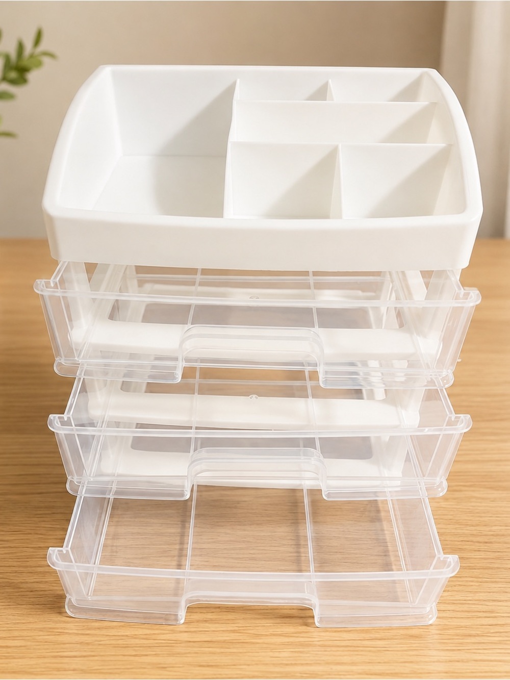 🆕 White Multi-Drawer Plastic Make up Organizer with Top Compartment